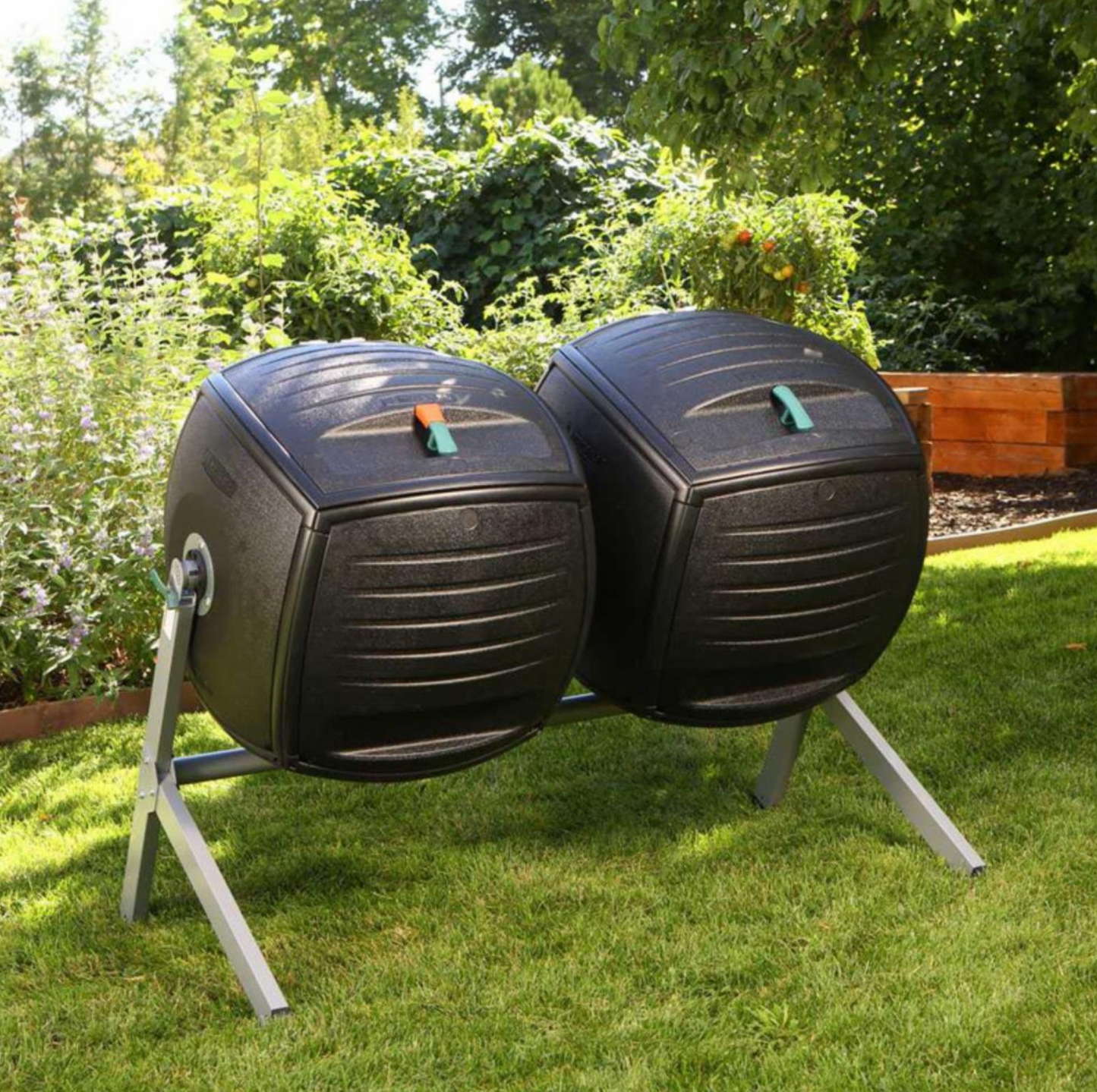 Set of Two 50-Gallon Compost Bin Tumbler Double Rotating Composter