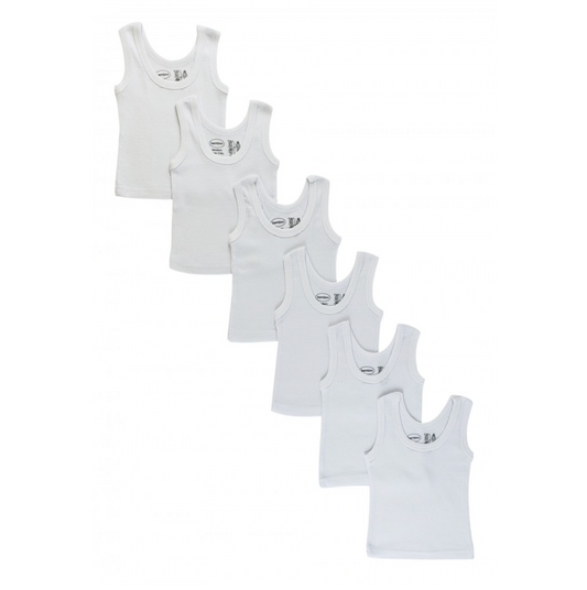 Bambini Rib Knit White Sleeveless Tank Top Shirt 6-Pack